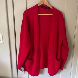 Red lambswool and andora wool oversize cardigan | women's size M or L